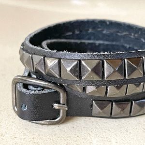 Metal Studded Detail Soft Genuine Leather Wrap Bracelet